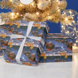 ヴィンテージクリスマスサンタクロース飛んでいる彼のそり ラッピングペーパー