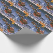 ヴィンテージクリスマスサンタクロース飛んでいる彼のそり ラッピングペーパー (角)