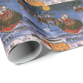 ヴィンテージクリスマスサンタクロース飛んでいる彼のそり ラッピングペーパー (ロールコーナー)