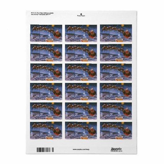 ヴィンテージクリスマスサンタクロース飛んでいる彼のそり ラベル (フルシート)