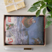 ヴィンテージクリスマスサンタクロース飛んでいる彼のそり 薄葉紙 (ギフト)