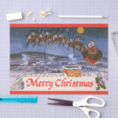 ヴィンテージクリスマスサンタクロース飛んでいる彼のそり 薄葉紙 (クラフト)