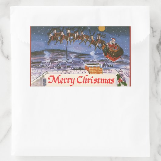 ヴィンテージクリスマスサンタクロース飛んでいる彼のそり 長方形シール (バッグ)