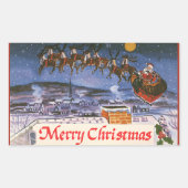ヴィンテージクリスマスサンタクロース飛んでいる彼のそり 長方形シール (正面)
