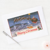 ヴィンテージクリスマスサンタクロース飛んでいる彼のそり 長方形シール (封筒)