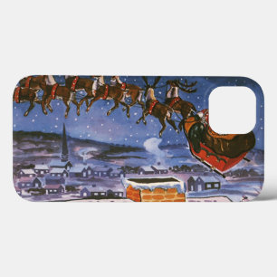 ヴィンテージクリスマスサンタクロース飛んでいる彼のそり iPhone 13ケース