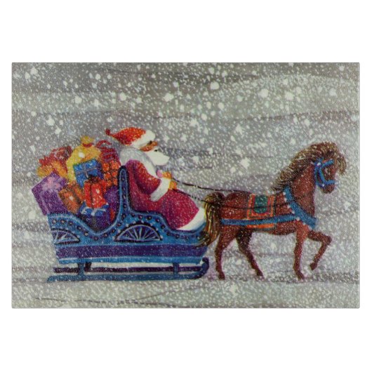 ヴィンテージクリスマスサンタクロース馬オープンスリー カッティングボード (正面)