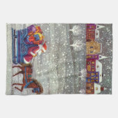 ヴィンテージクリスマスサンタクロース馬オープンスリー キッチンタオル (横)