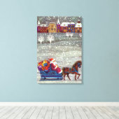 ヴィンテージクリスマスサンタクロース馬オープンスリー キャンバスプリント (インサイチュ (ウッドフロア))