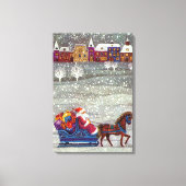 ヴィンテージクリスマスサンタクロース馬オープンスリー キャンバスプリント (正面)
