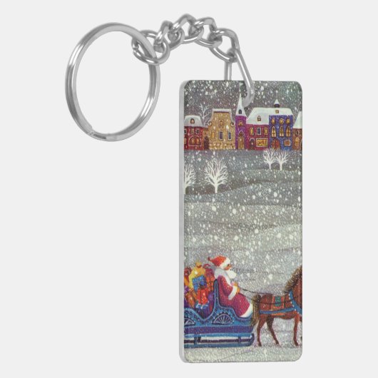 ヴィンテージクリスマスサンタクロース馬オープンスリー キーホルダー (正面左)