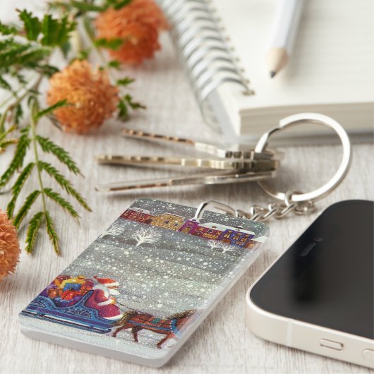 ヴィンテージクリスマスサンタクロース馬オープンスリー キーホルダー (正面右)