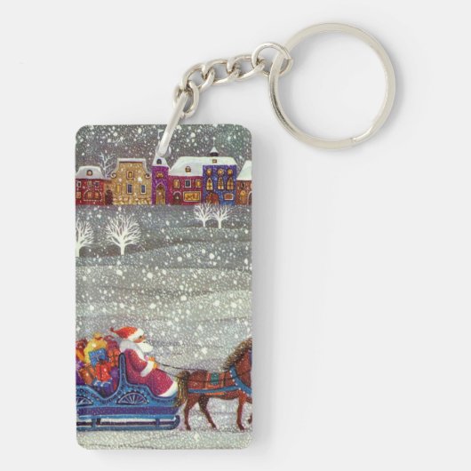 ヴィンテージクリスマスサンタクロース馬オープンスリー キーホルダー (裏面)