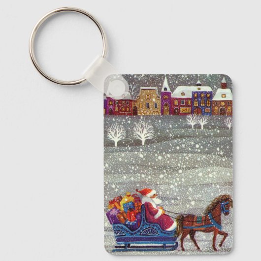 ヴィンテージクリスマスサンタクロース馬オープンスリー キーホルダー (正面)