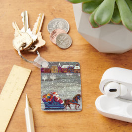 ヴィンテージクリスマスサンタクロース馬オープンスリー キーホルダー