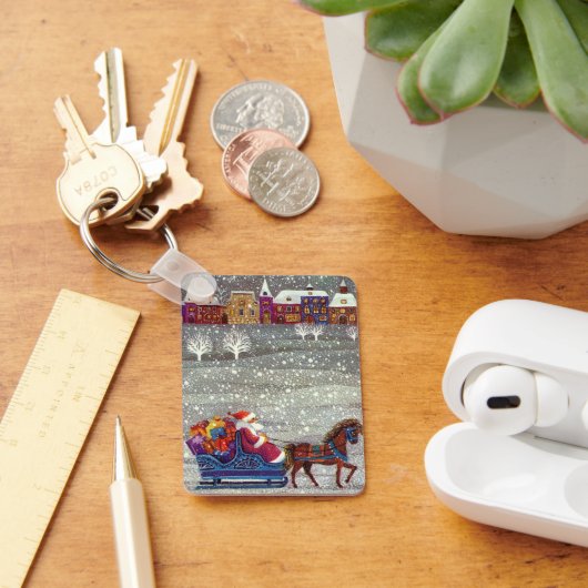 ヴィンテージクリスマスサンタクロース馬オープンスリー キーホルダー (デスク)