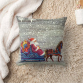 ヴィンテージクリスマスサンタクロース馬オープンスリー クッション (ブランケット)