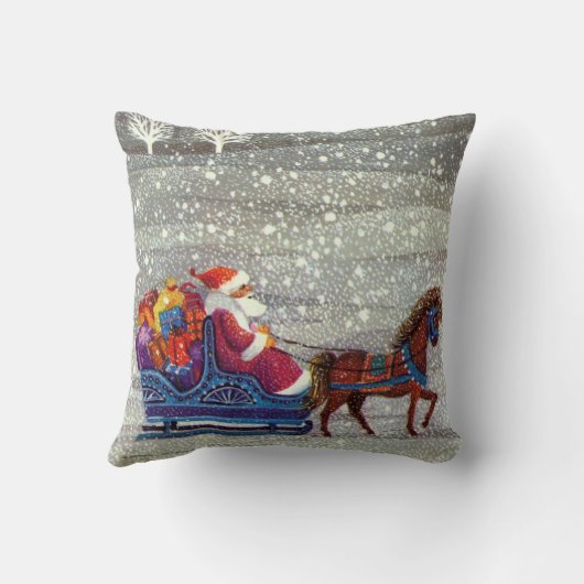 ヴィンテージクリスマスサンタクロース馬オープンスリー クッション (裏面)
