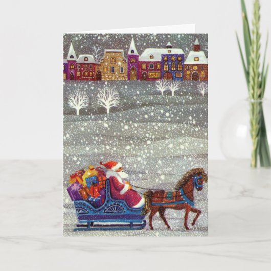 ヴィンテージクリスマスサンタクロース馬オープンスリー シーズンカード (正面)