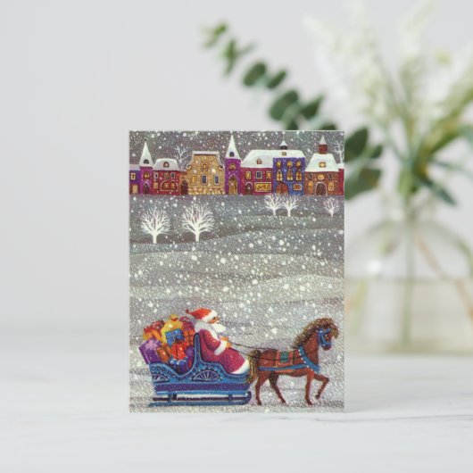 ヴィンテージクリスマスサンタクロース馬オープンスリー シーズンポストカード (スタンド正面)