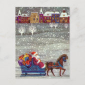 ヴィンテージクリスマスサンタクロース馬オープンスリー シーズンポストカード (正面)