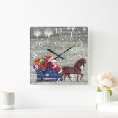 ヴィンテージクリスマスサンタクロース馬オープンスリー スクエア壁時計 (ホーム)