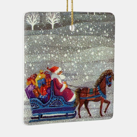 ヴィンテージクリスマスサンタクロース馬オープンスリー セラミックオーナメント (右)