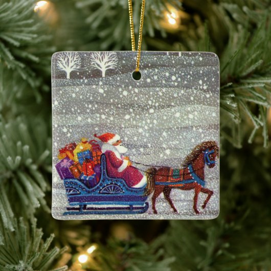 ヴィンテージクリスマスサンタクロース馬オープンスリー セラミックオーナメント (ツリー)