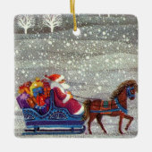 ヴィンテージクリスマスサンタクロース馬オープンスリー セラミックオーナメント (正面)