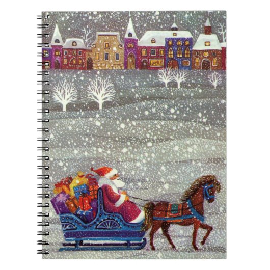 ヴィンテージクリスマスサンタクロース馬オープンスリー ノートブック (正面)