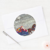 ヴィンテージクリスマスサンタクロース馬オープンスリー ラウンドシール (封筒)