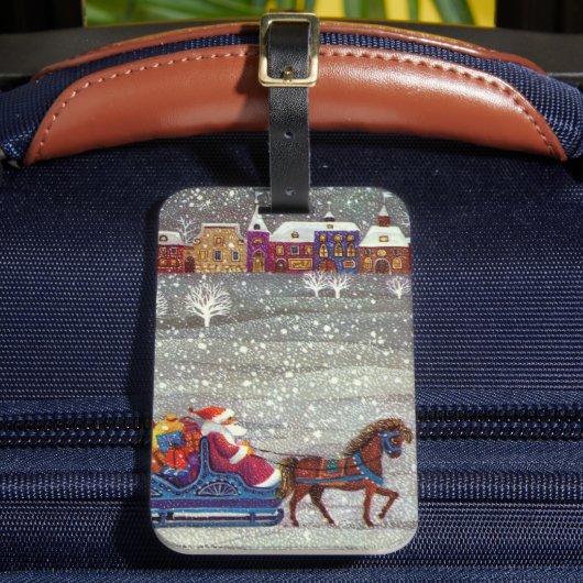 ヴィンテージクリスマスサンタクロース馬オープンスリー ラゲッジタグ (正面インサイチュ2)