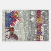 ヴィンテージクリスマスサンタクロース馬オープンスリー ラッピングペーパーシート (正面2)