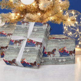 ヴィンテージクリスマスサンタクロース馬オープンスリー ラッピングペーパー