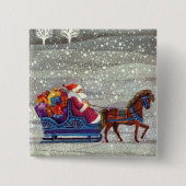 ヴィンテージクリスマスサンタクロース馬オープンスリー 缶バッジ (正面)