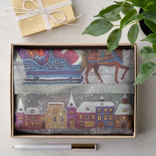 ヴィンテージクリスマスサンタクロース馬オープンスリー 薄葉紙 (ギフト)