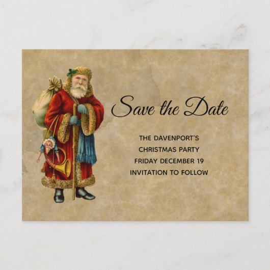 ヴィンテージクリスマスサンタクロース インビテーションポストカード (正面)