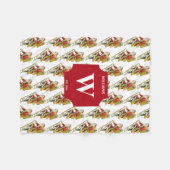 ヴィンテージクリスマスサンタクロース&ギフトモノグラムの フリースブランケット (正面(横))