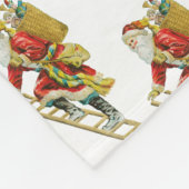 ヴィンテージクリスマスサンタクロース&ギフトモノグラムの フリースブランケット (角)