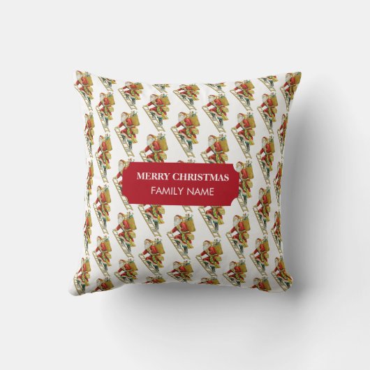 ヴィンテージクリスマスサンタクロース&ギフト名前をカスタムする クッション (裏面)