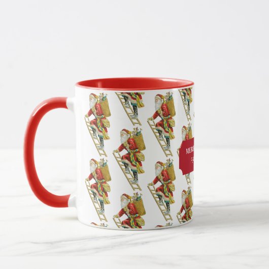 ヴィンテージクリスマスサンタクロース&ギフト名前をカスタムする マグカップ (左)