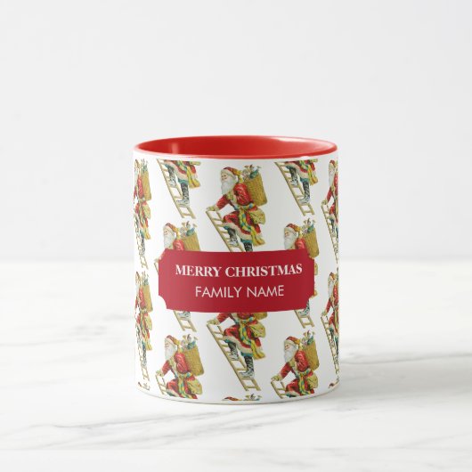 ヴィンテージクリスマスサンタクロース&ギフト名前をカスタムする マグカップ (中央)
