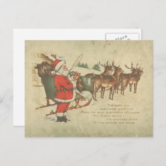 ヴィンテージクリスマスサンタスリートインディアホリデイ シーズンポストカード (正面/裏面)