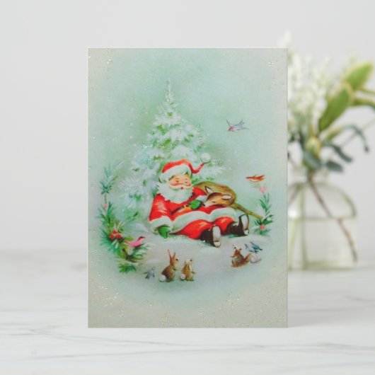 ヴィンテージクリスマスサンタスリーピング シーズンカード (スタンド正面)