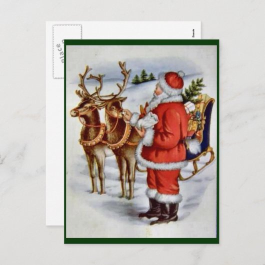 ヴィンテージクリスマスサンタスレイトインデナー シーズンポストカード (正面/裏面)