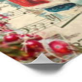 ヴィンテージクリスマスサンタス、子供、ミュージカルノート ポスター (角)