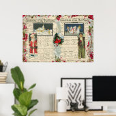 ヴィンテージクリスマスサンタス、子供、ミュージカルノート ポスター (ホームオフィス)