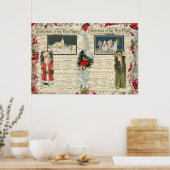 ヴィンテージクリスマスサンタス、子供、ミュージカルノート ポスター (キッチン)