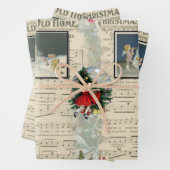 ヴィンテージクリスマスサンタス、子供、ミュージカルノート ラッピングペーパーシート (インサイチュ)