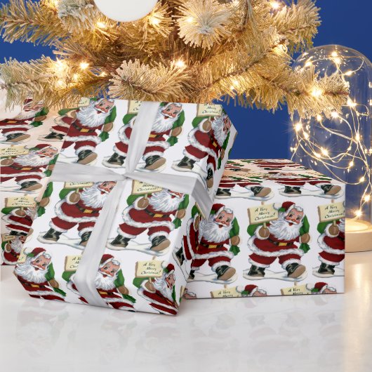 ヴィンテージクリスマスサンタタイルパーティー ラッピングペーパー (クリスマス)